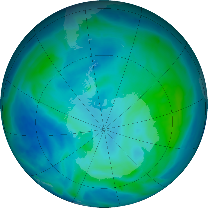 Antarctic ozone map for 01 March 2012